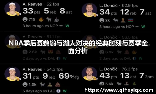 leyuNBA季后赛鹈鹕与湖人对决的经典时刻与赛季全面分析